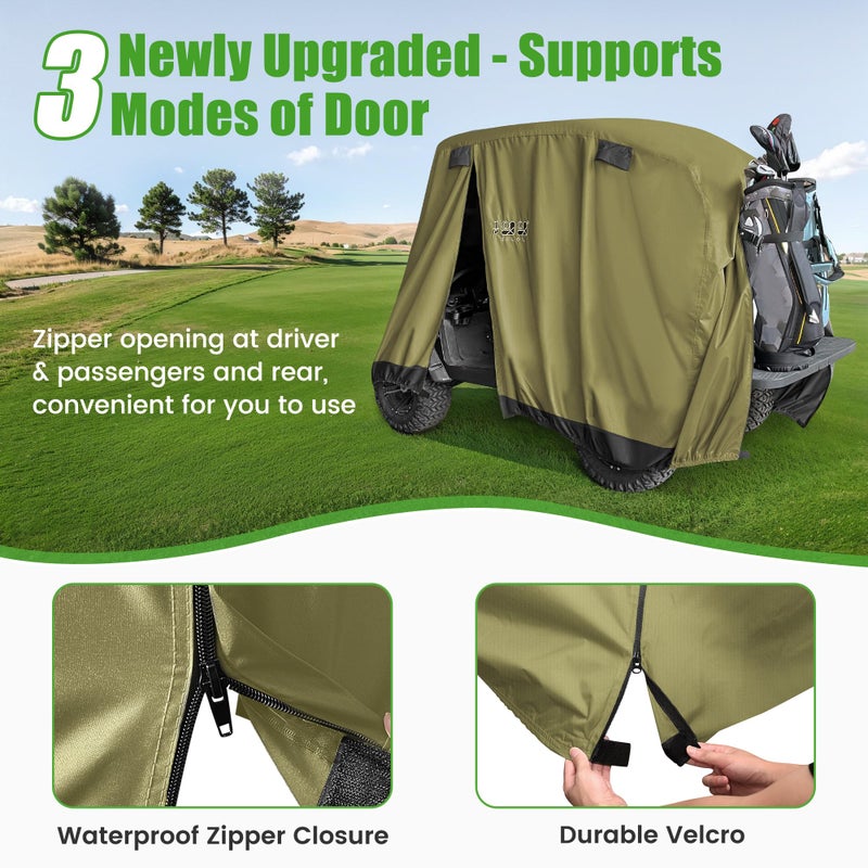 10L0L Universal Golf Cart Covers for Yamaha,Club Car, EZGO, Waterproof 2/4 Passenger Heavy Duty Golf Cart Rain Covers Extended Roof with 3 Zipper Doors (Green) - Image 4